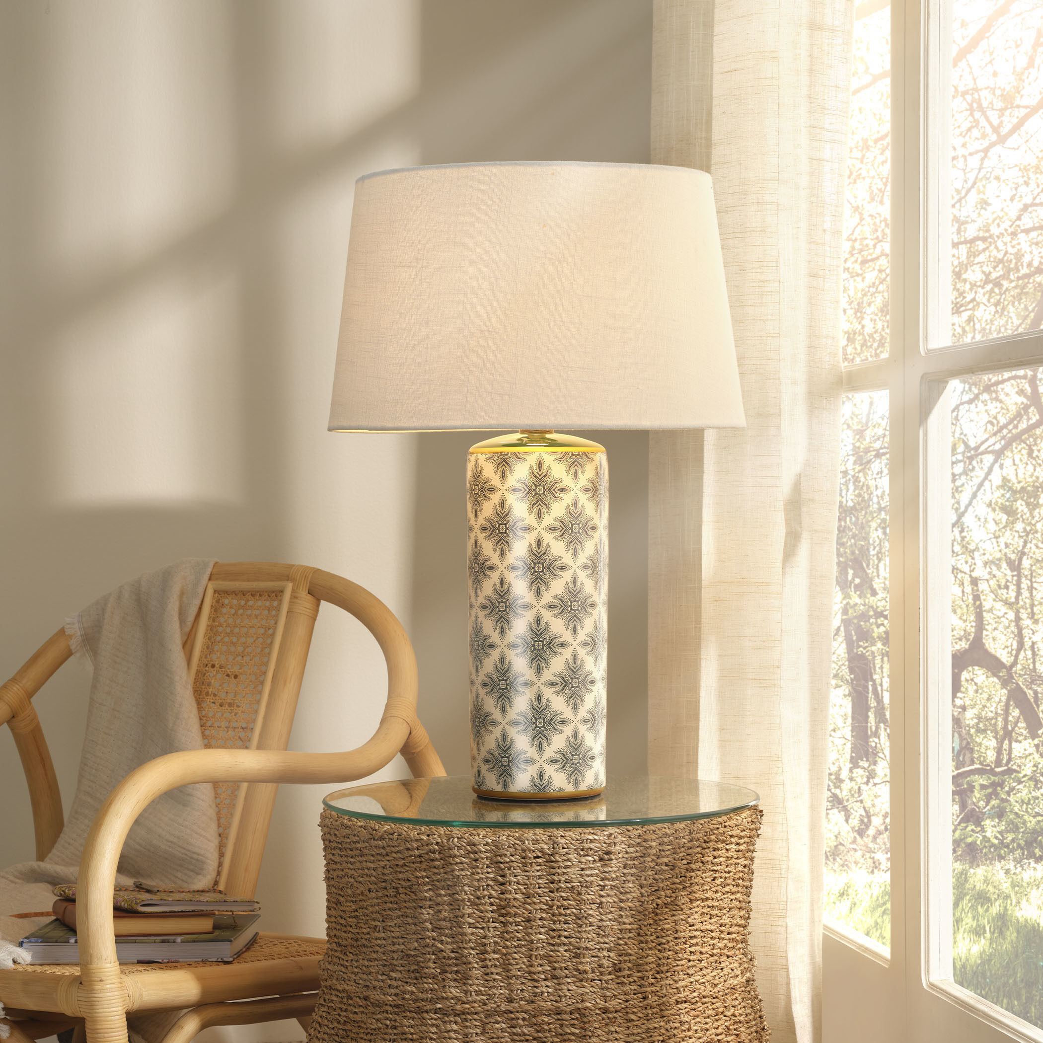 Harlequin 31 inch 100 watt Cream and Green Patterned Table Lamp Portable Light, Inline