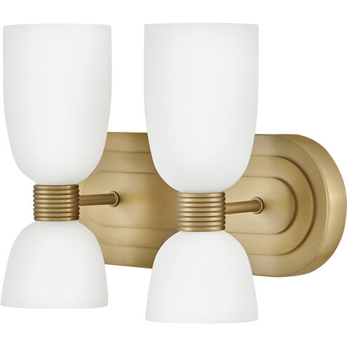 Lisa McDennon Tallulah LED 12 inch Lacquered Brass Bath Light Wall Light in 3000K, Etched Opal, 5W, Two Light, Sconce