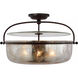 Chapman & Myers Lorford LED 28 inch Aged Iron Semi-Flush Lantern Ceiling Light in Antique Mercury Glass, Large