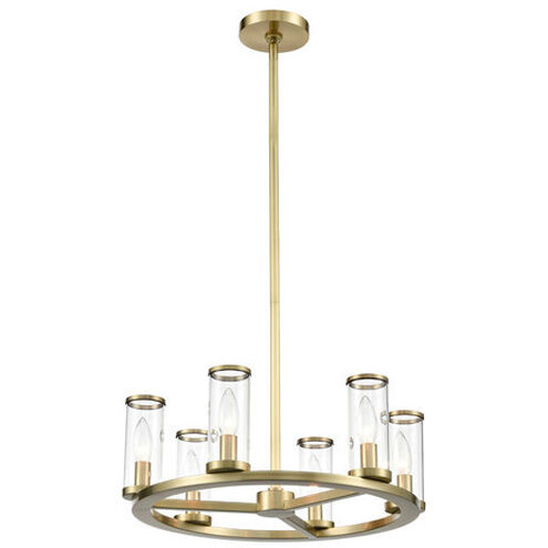 Revolve 6 Light 18.63 inch Clear Glass and Natural Brass Chandelier Ceiling Light