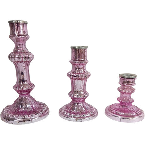 Luminary Treasures 9.5 X 3.9 inch Candle Holder in Pink, Set of 3