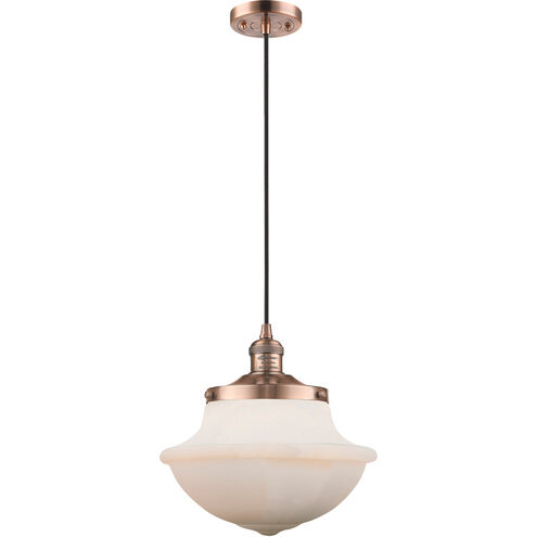 Franklin Restoration Large Oxford LED 12 inch Antique Copper Pendant Ceiling Light in Matte White Glass, Franklin Restoration