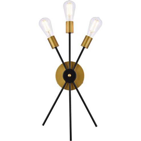 Lucca 3 Light 11 inch Black and Brass Bath Sconce Wall Light