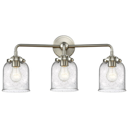 Nouveau Small Bell LED 23 inch Brushed Satin Nickel Bath Vanity Light Wall Light in Seedy Glass, Nouveau