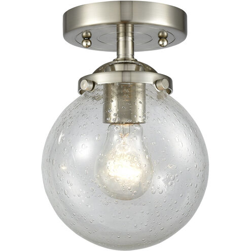 Nouveau Beacon LED 6 inch Brushed Satin Nickel Semi-Flush Mount Ceiling Light in Seedy Glass, Nouveau