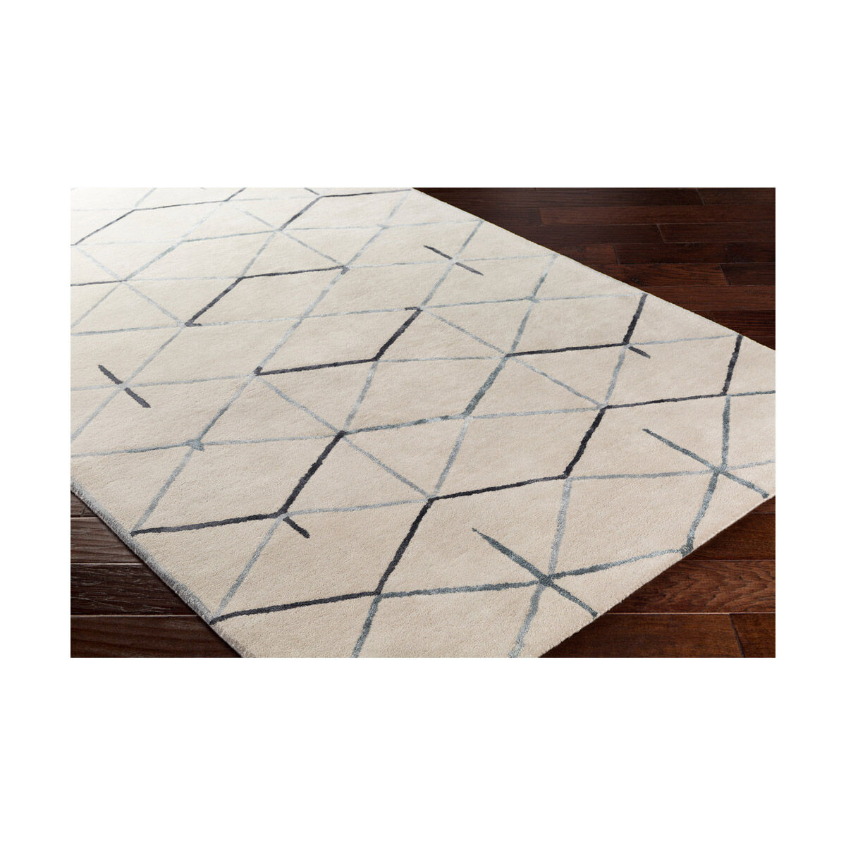 Naya 63 X 39 inch Medium Gray/Black/Ivory Rugs, Wool and Viscose