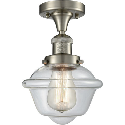 Franklin Restoration Small Oxford LED 7.5 inch Brushed Satin Nickel Semi-Flush Mount Ceiling Light in Clear Glass, Franklin Restoration