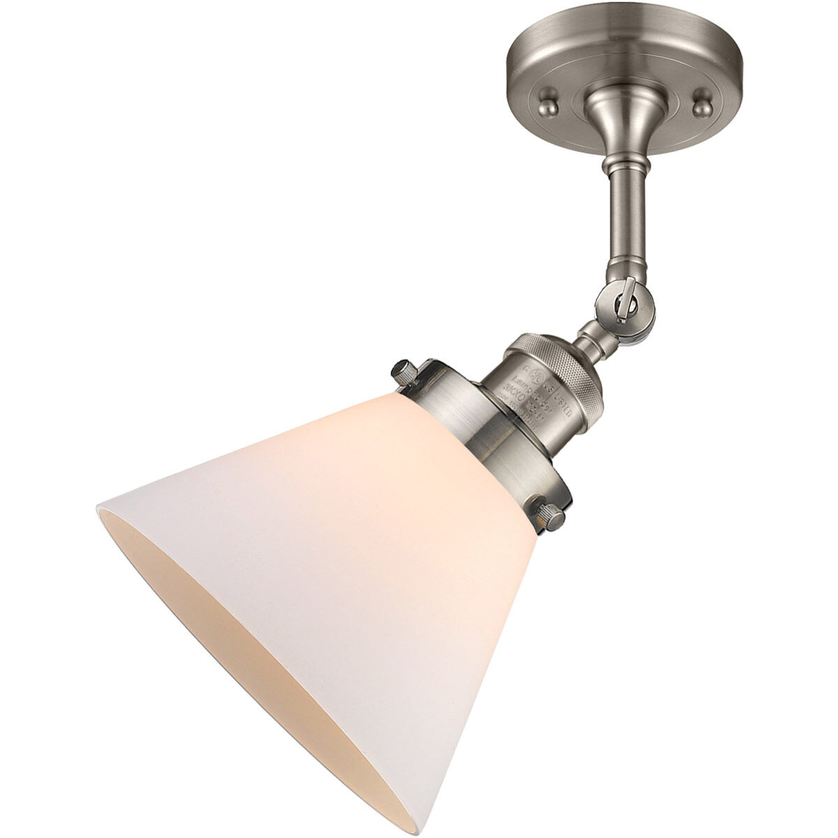 Franklin Restoration Large Cone 1 Light 8 inch Brushed Satin Nickel Semi-Flush Mount Ceiling Light in Matte White Glass, Franklin Restoration