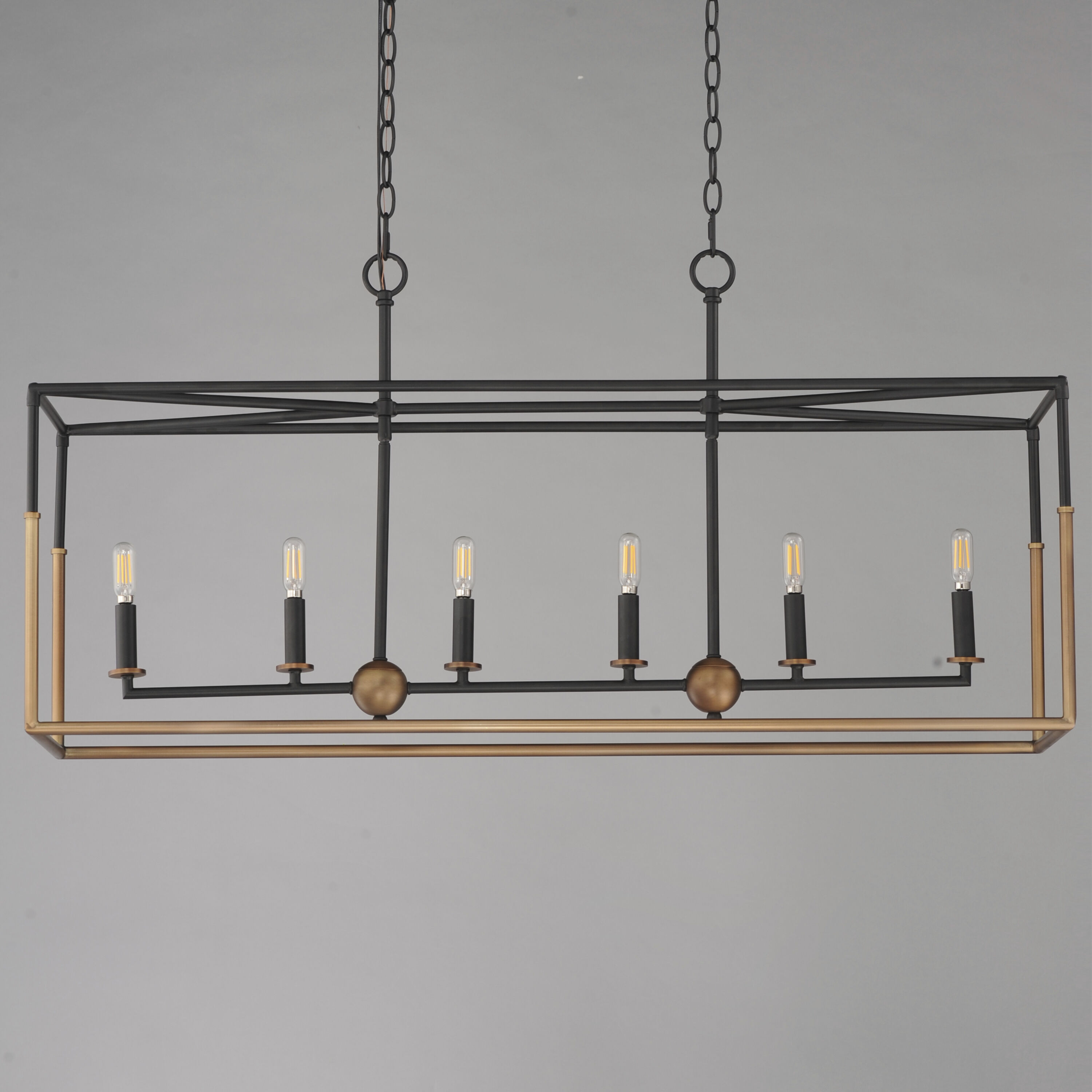 SoHo 6 Light 42 inch Black and Weathered Brass Linear Pendant Ceiling Light
