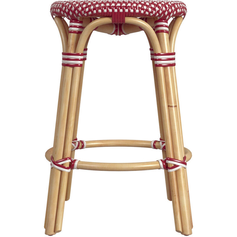 Tobias Rattan Round 24" Counter Stool in Red and White Dot
