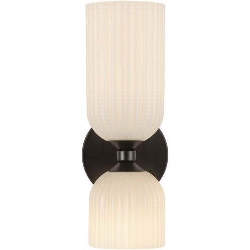 Alora Mood Nelly 2 Light 4 inch Matte Black and Glossy Ribbed Opal Glass Bath Vanity Wall Light in Glossy Opal Ribbed Glass Shade