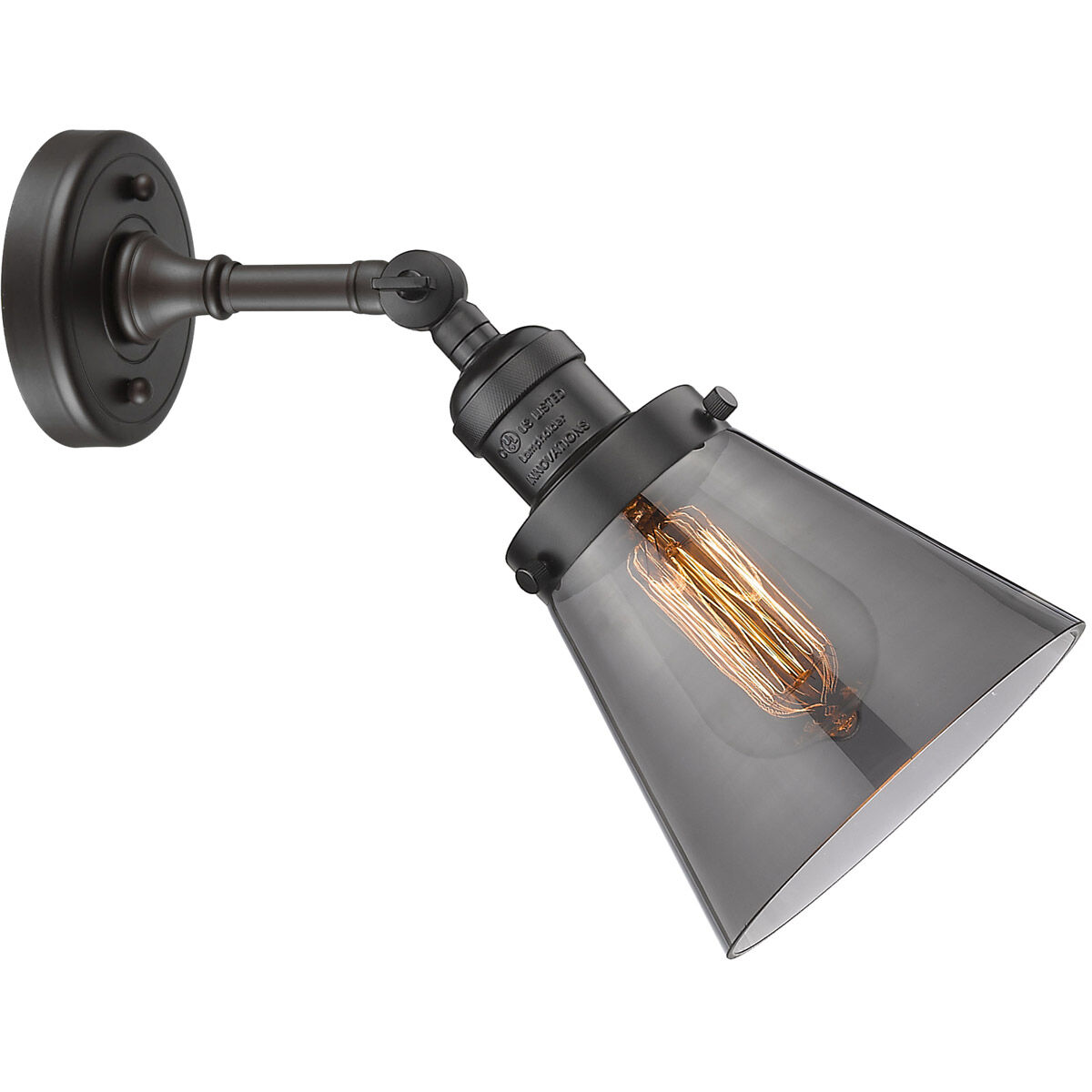 Franklin Restoration Small Cone 1 Light 6 inch Oil Rubbed Bronze Sconce Wall Light in Plated Smoke Glass, Franklin Restoration