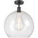 Edison Athens 1 Light 14 inch Matte Black Semi-Flush Mount Ceiling Light in Seedy Glass