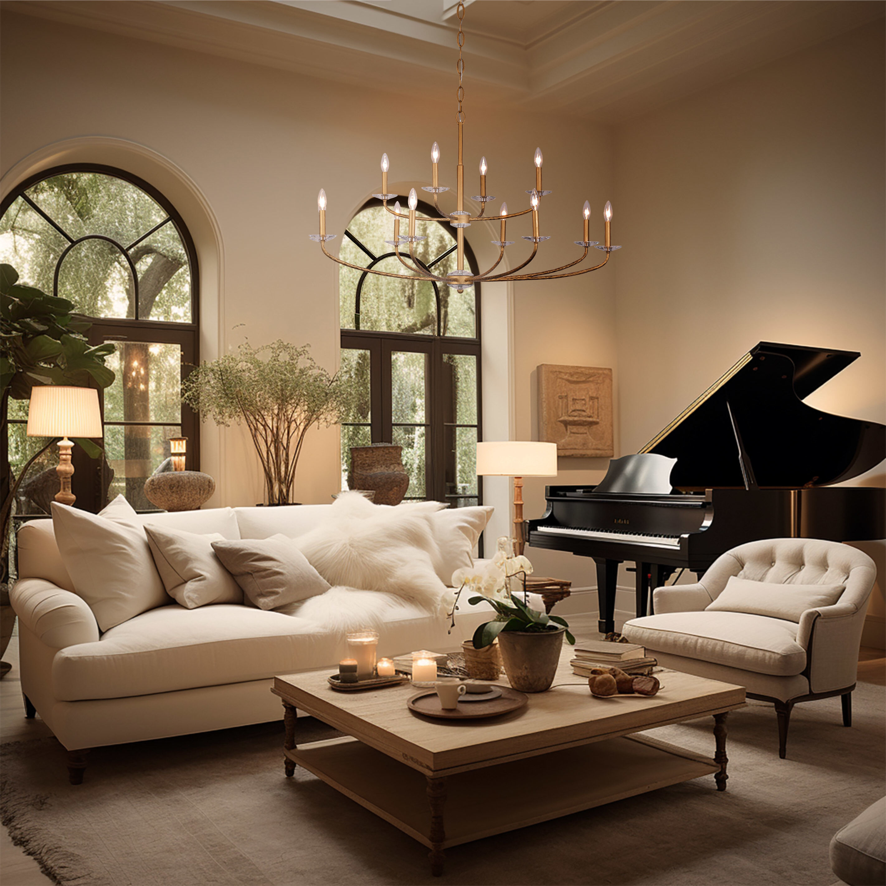 Atella 12 Light 48 inch Ashen Gold Chandelier Ceiling Light