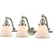 Franklin Restoration Small Cone 3 Light 28 inch Brushed Satin Nickel Bath Vanity Light Wall Light in Matte White Glass, Franklin Restoration