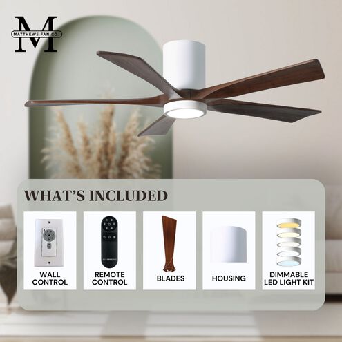 Atlas Irene-5HLK 42 inch Gloss White with Walnut Tone Blades Ceiling Mount Paddle Fan, Flush Mounted