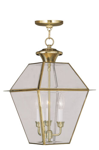 Westover 3 Light 12 inch Polished Brass Outdoor Pendant Lantern