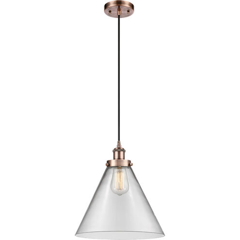 Ballston X-Large Cone LED 8 inch Antique Copper Mini Pendant Ceiling Light in Clear Glass, Black Textured