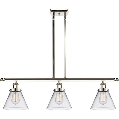 Ballston Large Cone 3 Light 36 inch Polished Nickel Island Light Ceiling Light in Clear Glass