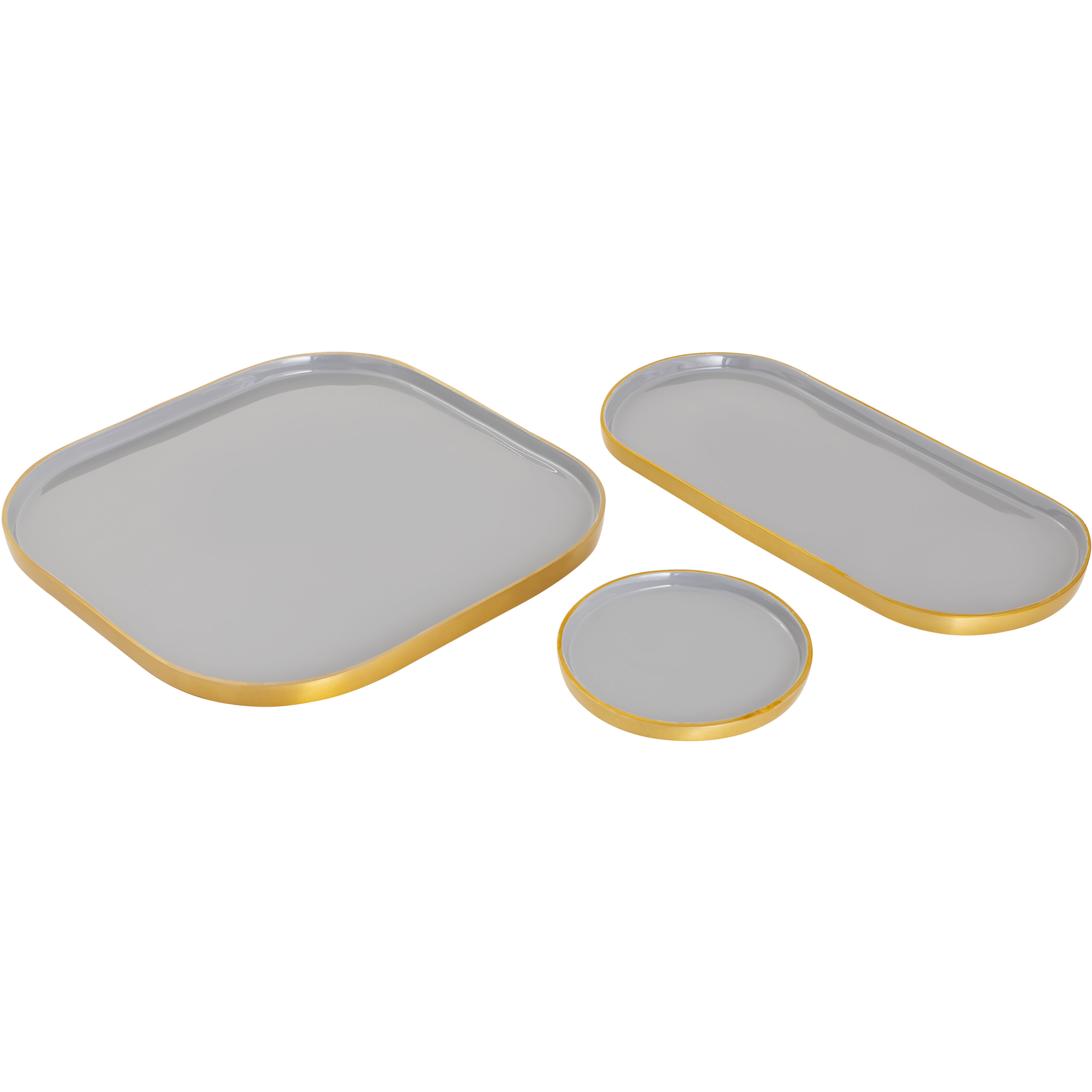 Harward Gray Enamel with Brushed Brass Tray, Set of 3