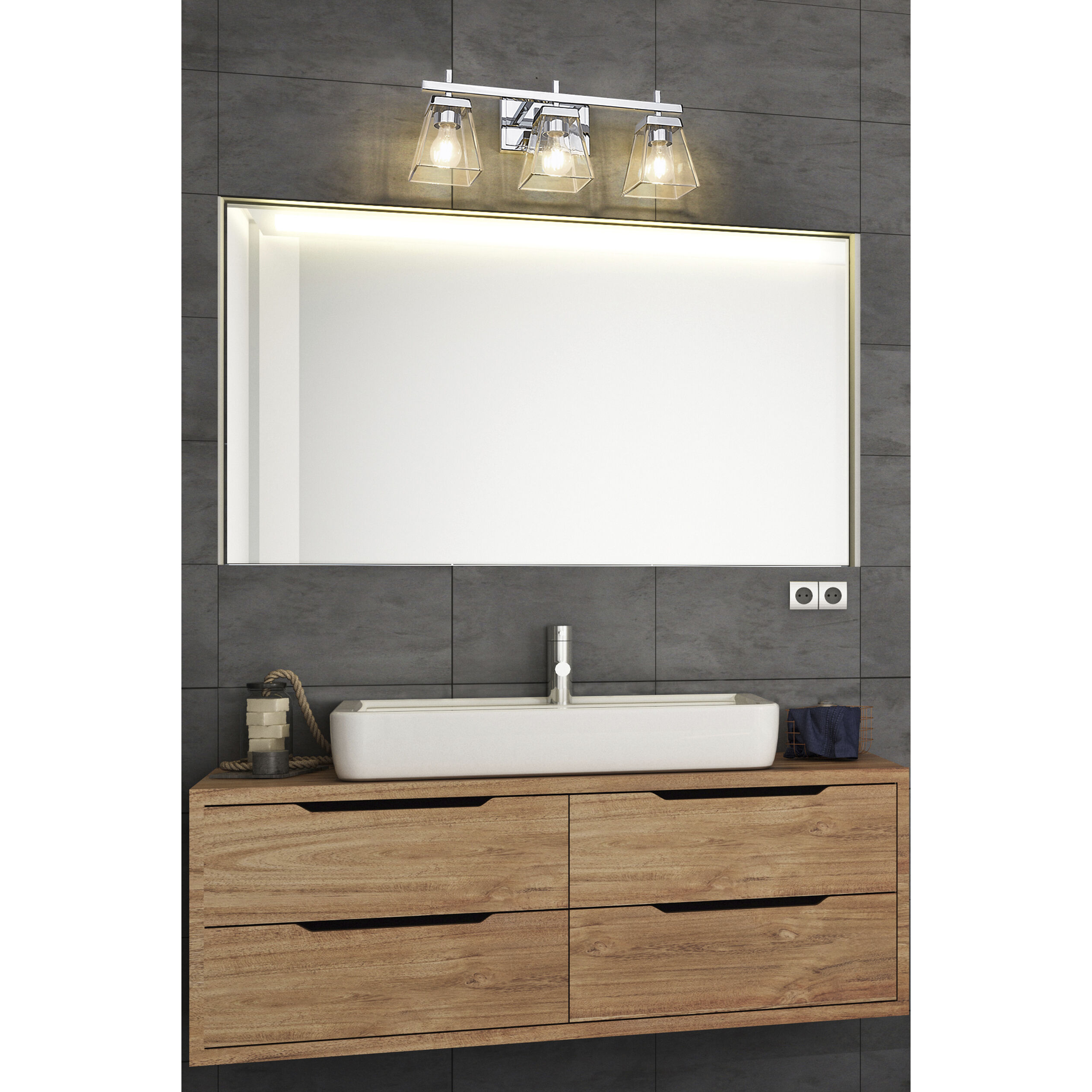 Lauren 3 Light 22 inch Chrome Vanity Wall Light