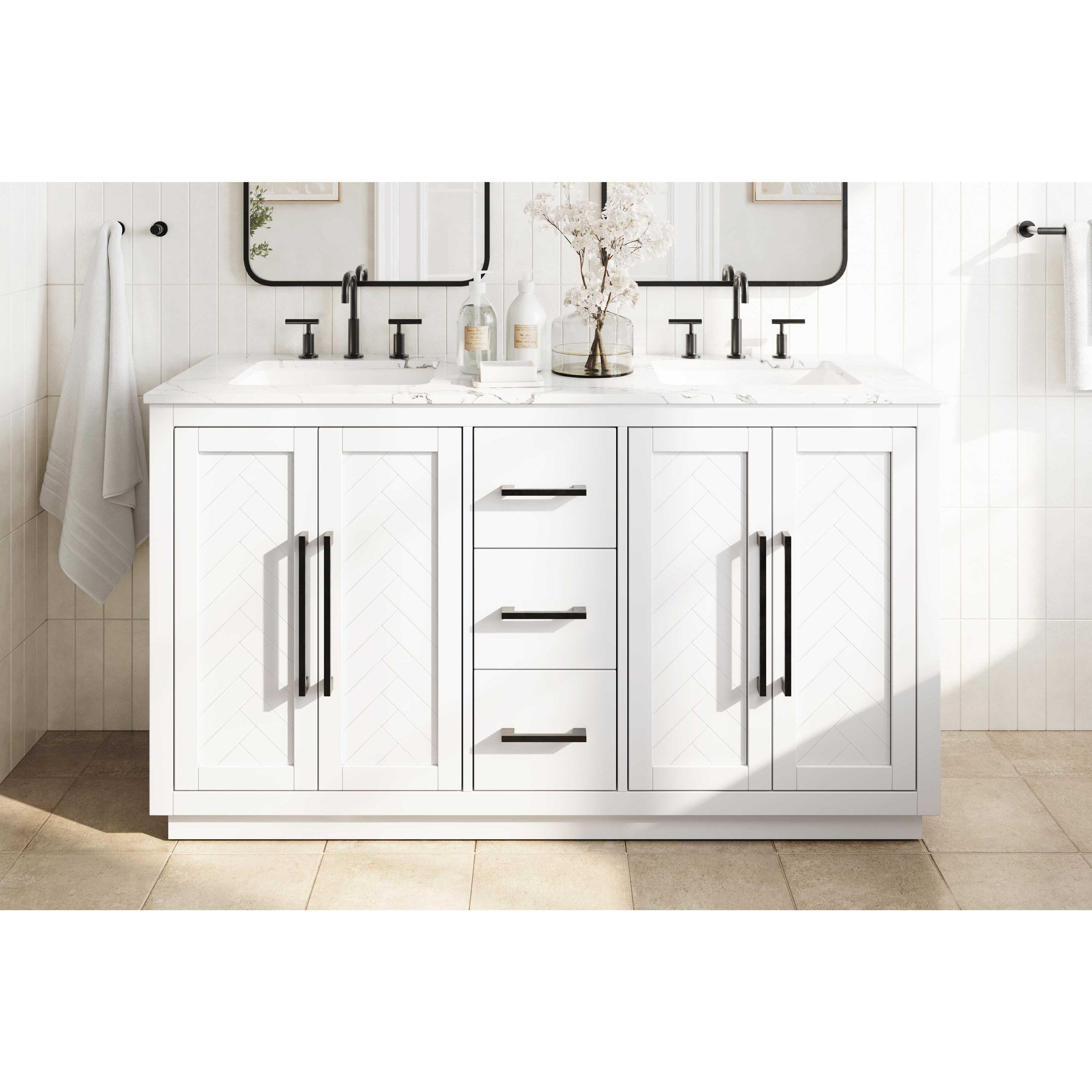 Chase 60 X 34 inch White Bathroom Vanity Cabinet