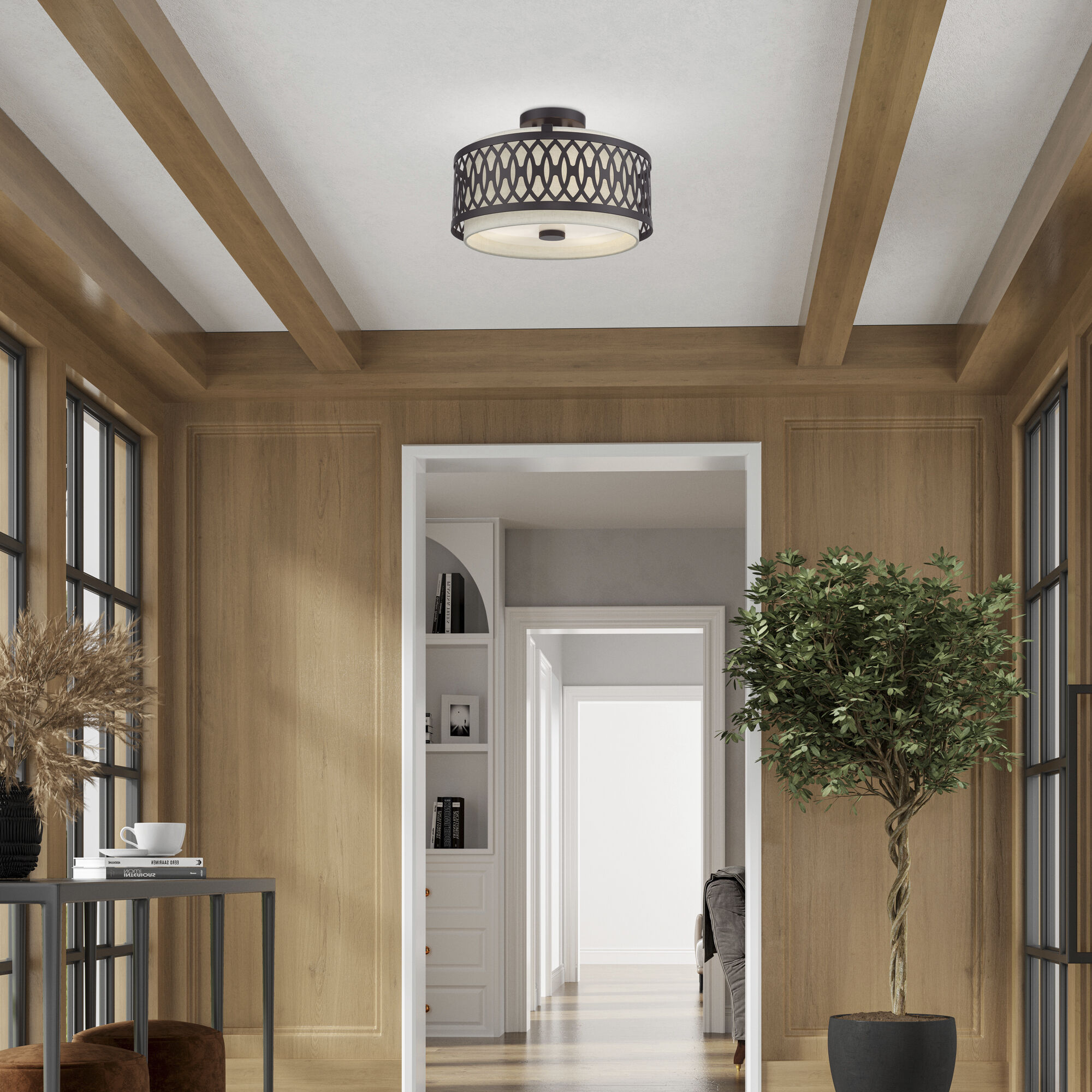 Vistaview 3 Light 15 inch English Bronze Semi-Flush Ceiling Light