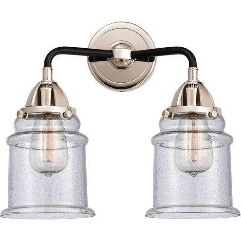 Nouveau 2 Canton 2 Light 14 inch Black Polished Nickel Bath Vanity Light Wall Light in Seedy Glass