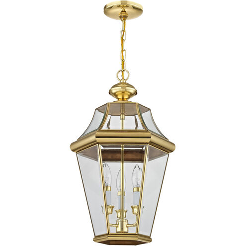 Georgetown 3 Light 13 inch Polished Brass Outdoor Pendant Lantern