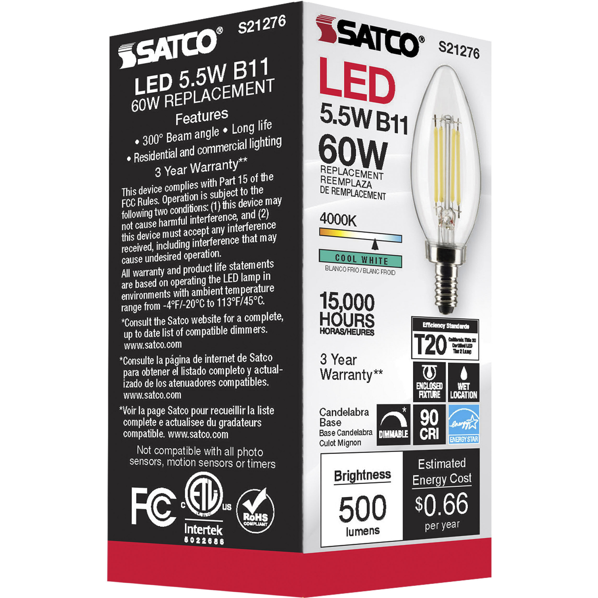 Lumos LED Candelabra Candelabra 5.50 watt 4000K LED Filament