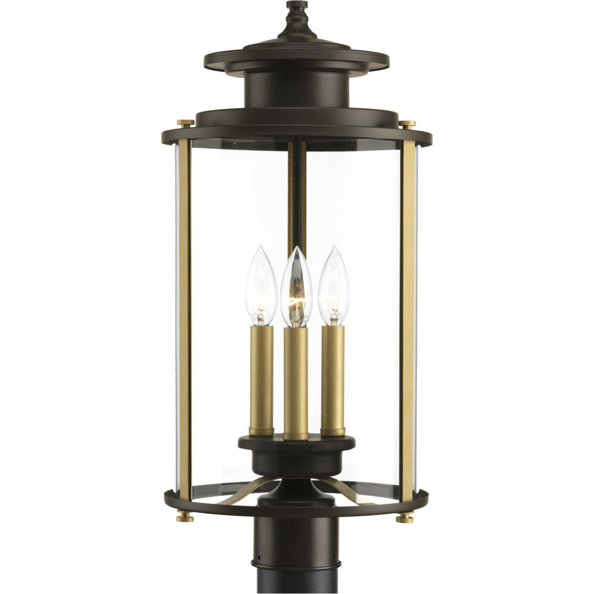 Squire 3 Light 23 inch Antique Bronze Outdoor Post Lantern in Antique Bronze and Vintage Brass