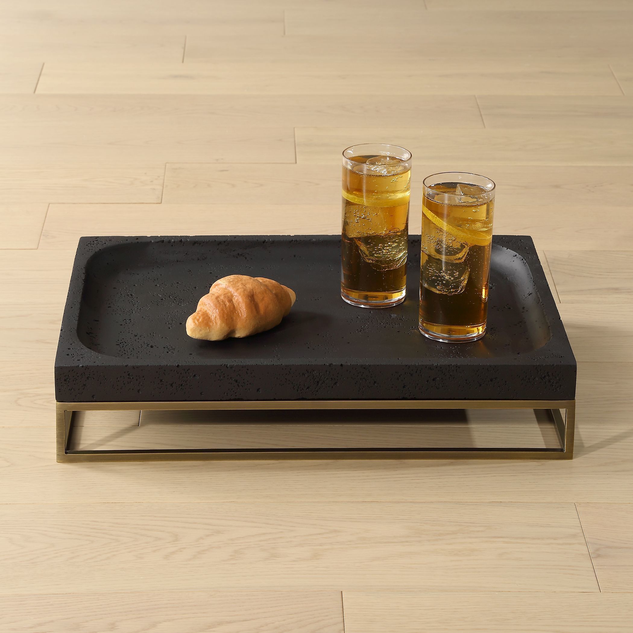 Shadowstone Black Stone and Antiqued Brass Tray
