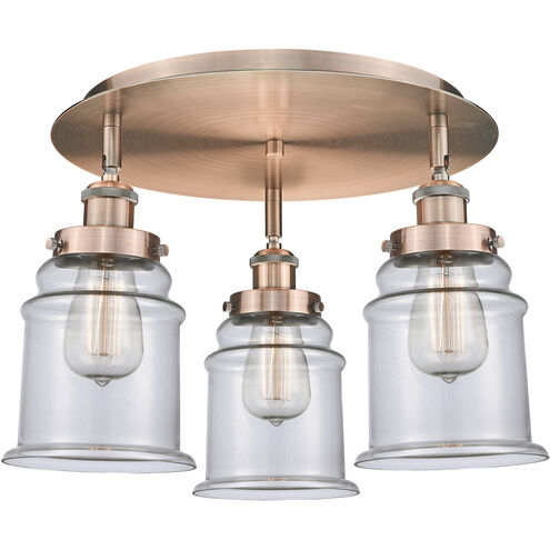 Canton 3 Light 17.75 inch Antique Copper Flush Mount Ceiling Light in Clear