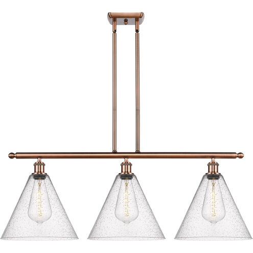 Ballston Ballston Cone 3 Light 39 inch Antique Copper Island Light Ceiling Light in Seedy Glass