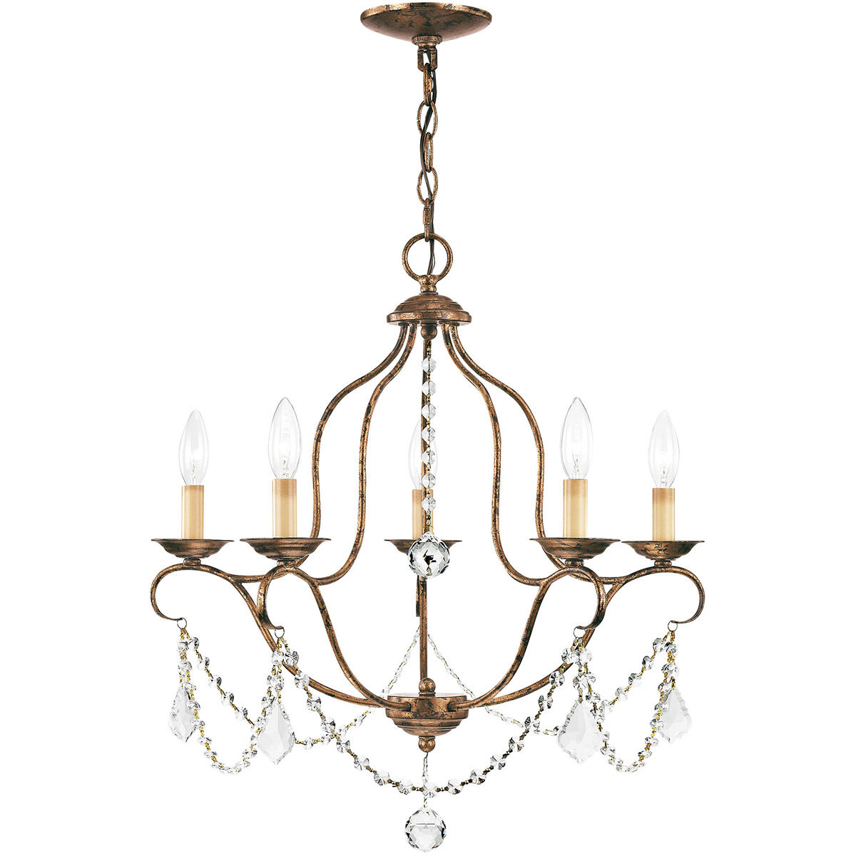 Chesterfield 5 Light 22 inch Hand Applied Venetian Golden Bronze Chandelier Ceiling Light