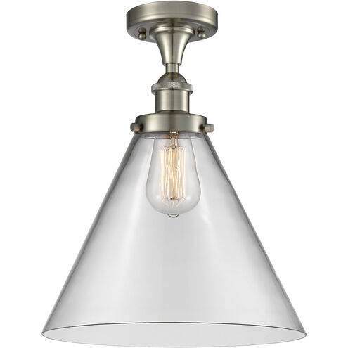 Ballston X-Large Cone LED 8 inch Brushed Satin Nickel Semi-Flush Mount Ceiling Light in Clear Glass