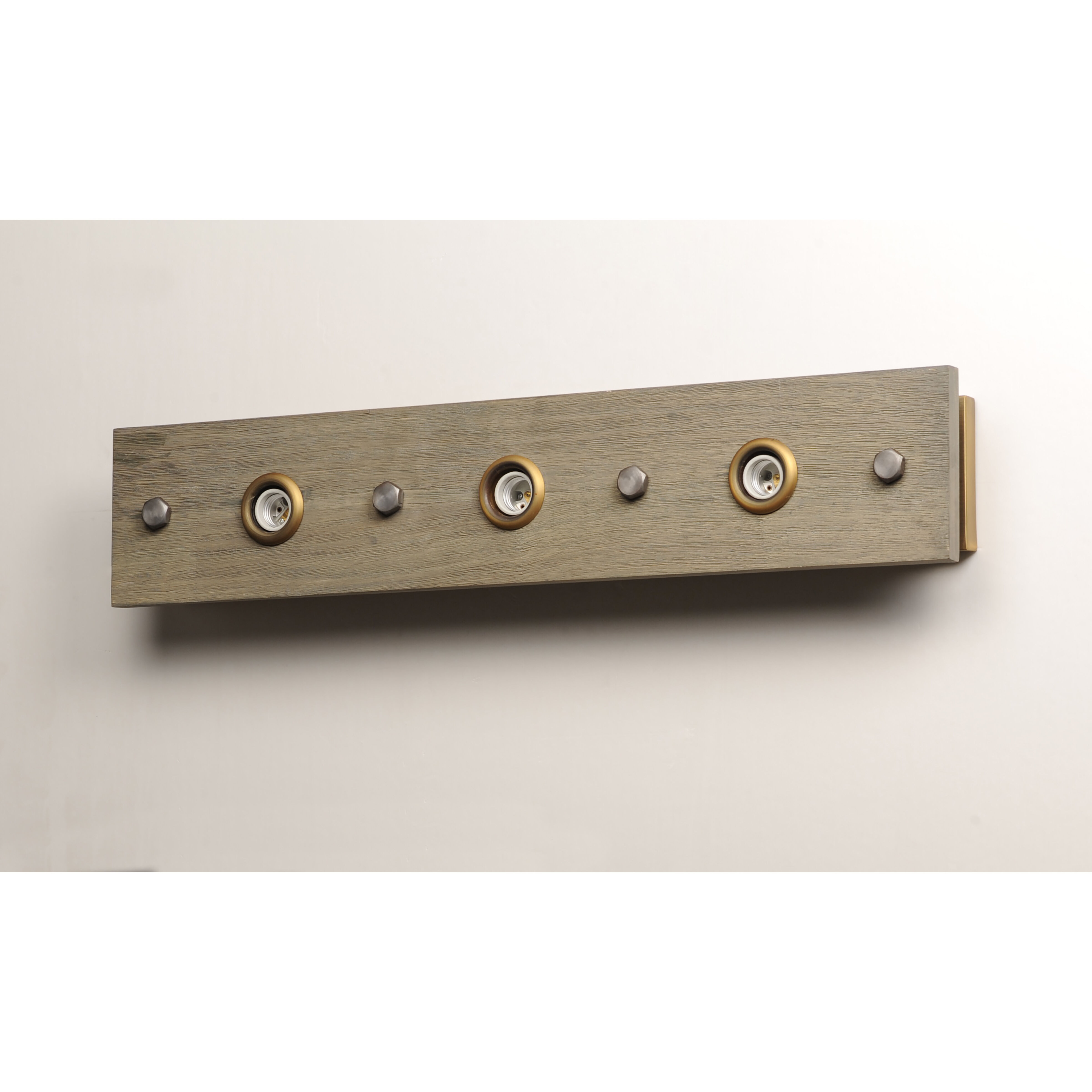 Plank 3 Light 30 inch Weathered Wood/Antique Brass Vanity Light Wall Light