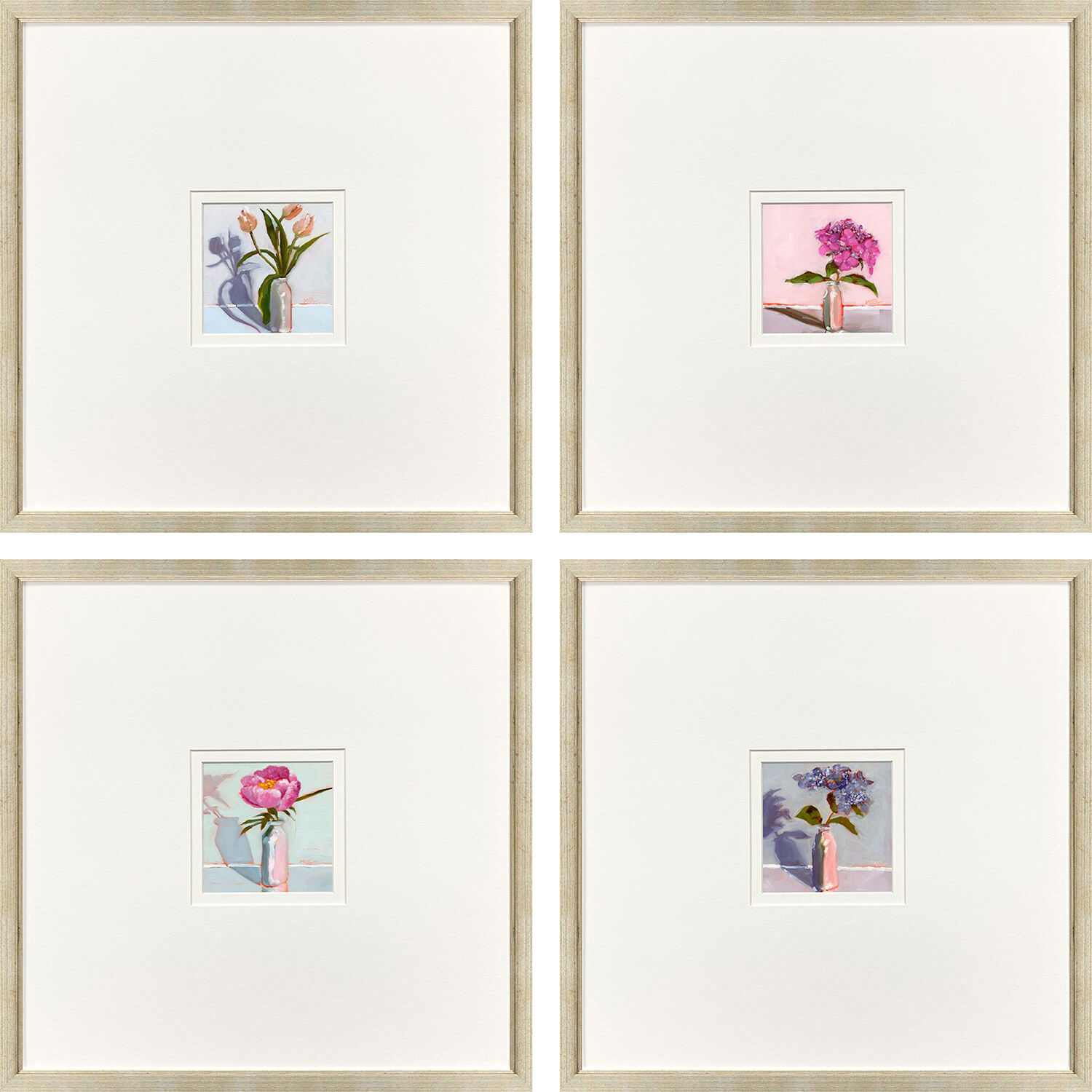 Milk Bottle Florals Pink and Blue and Green and Purple Framed Art