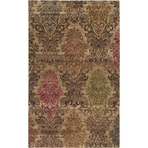 Brocade 96 X 60 inch Dark Brown, Camel, Dark Green, Burgundy Rug
