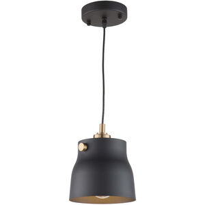 Euro Industrial 1 Light 6.25 inch Matte Black and Harvest Brass Down Pendant Ceiling Light