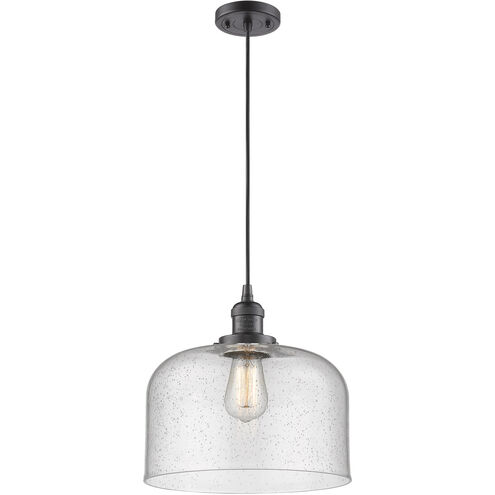 Franklin Restoration X-Large Bell 1 Light 12 inch Oil Rubbed Bronze Mini Pendant Ceiling Light in Seedy Glass, Franklin Restoration