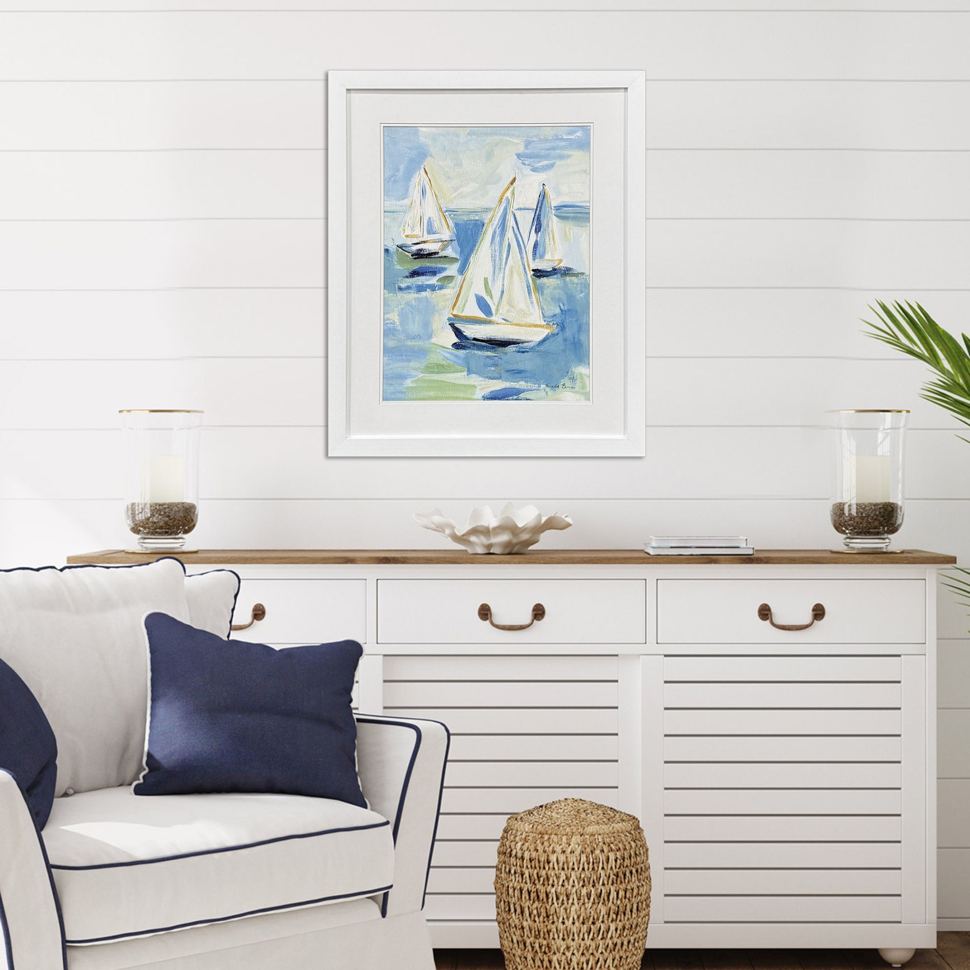Setting Sail Blue and Green and Yellow Framed Art, Propac