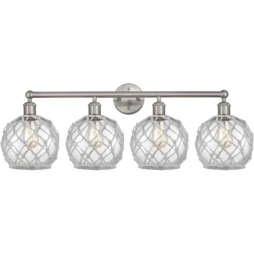 Edison Farmhouse Rope 4 Light 35 inch Brushed Satin Nickel Bath Vanity Light Wall Light in Clear Glass with White Rope