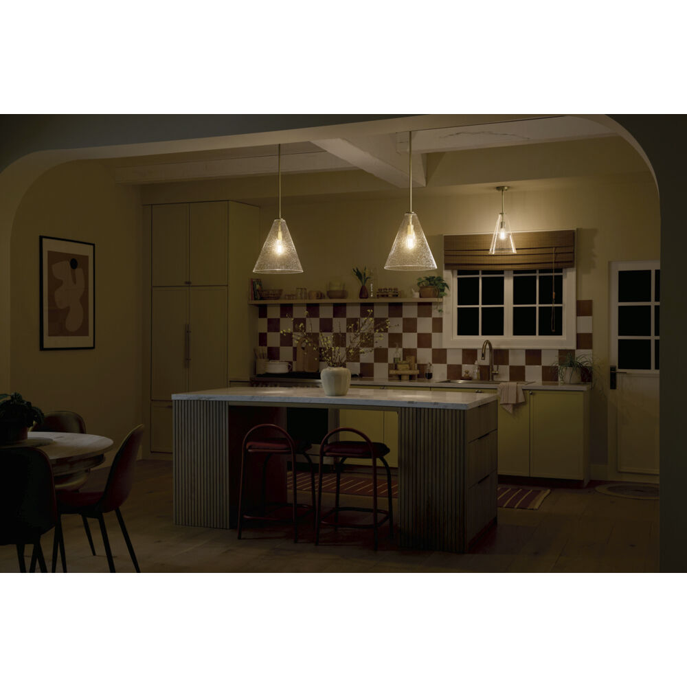 Everly 1 Light Natural Brass Pendant Ceiling Light in Clear Seeded