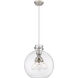 Newton Sphere 3 Light 14 inch Satin Nickel Pendant Ceiling Light in Clear Glass
