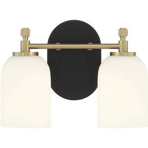 Council 2 Light 12.25 inch Flat Black/Satin Brass Vanity Light Wall Light