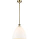 Ballston Dome LED 12 inch Antique Brass Mini Pendant Ceiling Light in Matte White Glass
