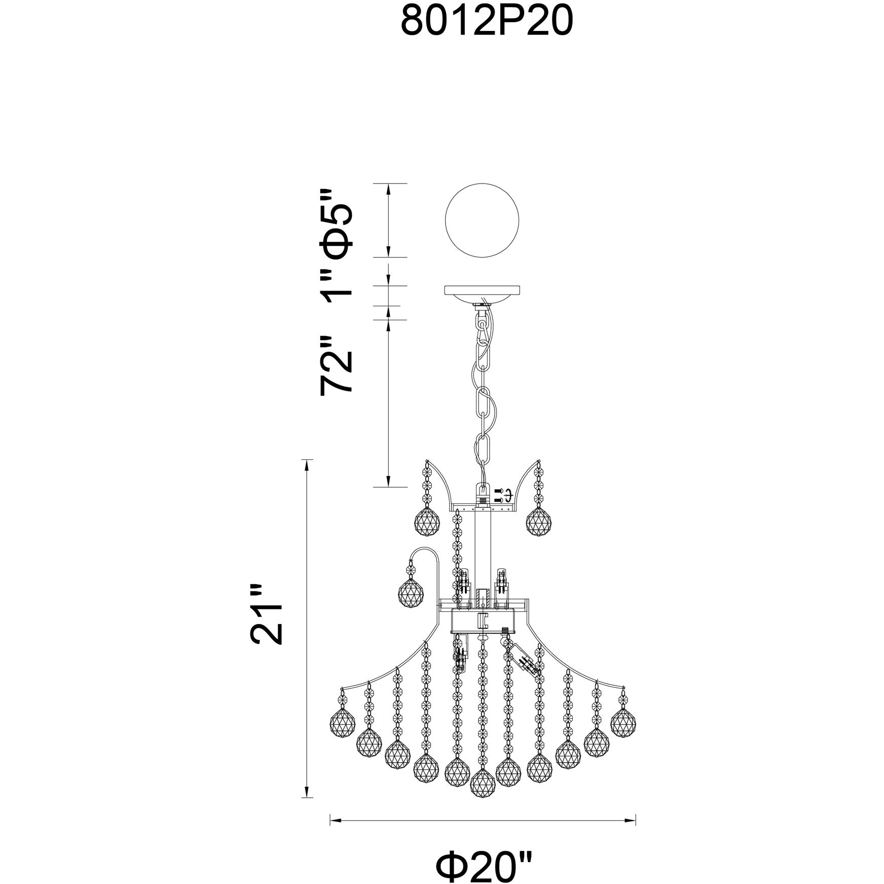 Princess 8 Light 20 inch Chrome Down Chandelier Ceiling Light