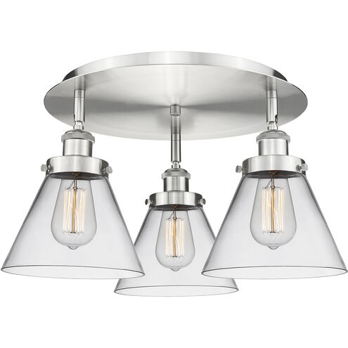 Cone 3 Light 19.5 inch Satin Nickel Flush Mount Ceiling Light in Clear