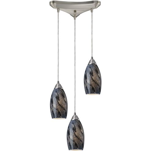 Galaxy 3 Light 10 inch Satin Nickel Mini Pendant Ceiling Light in Smoke Galaxy Glass
